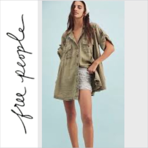 NWT FREE PEOPLE Tracking Trails Shirt Dress M Olive Branch - Picture 1 of 9